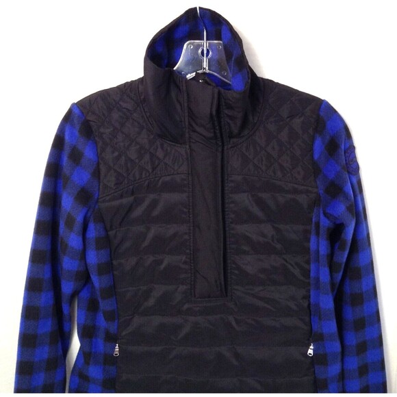 L-RL Lauren Active Jacket Wm PS Blue Black Check 1/2 Zip Quilted Fleece Outdoors - Picture 4 of 12